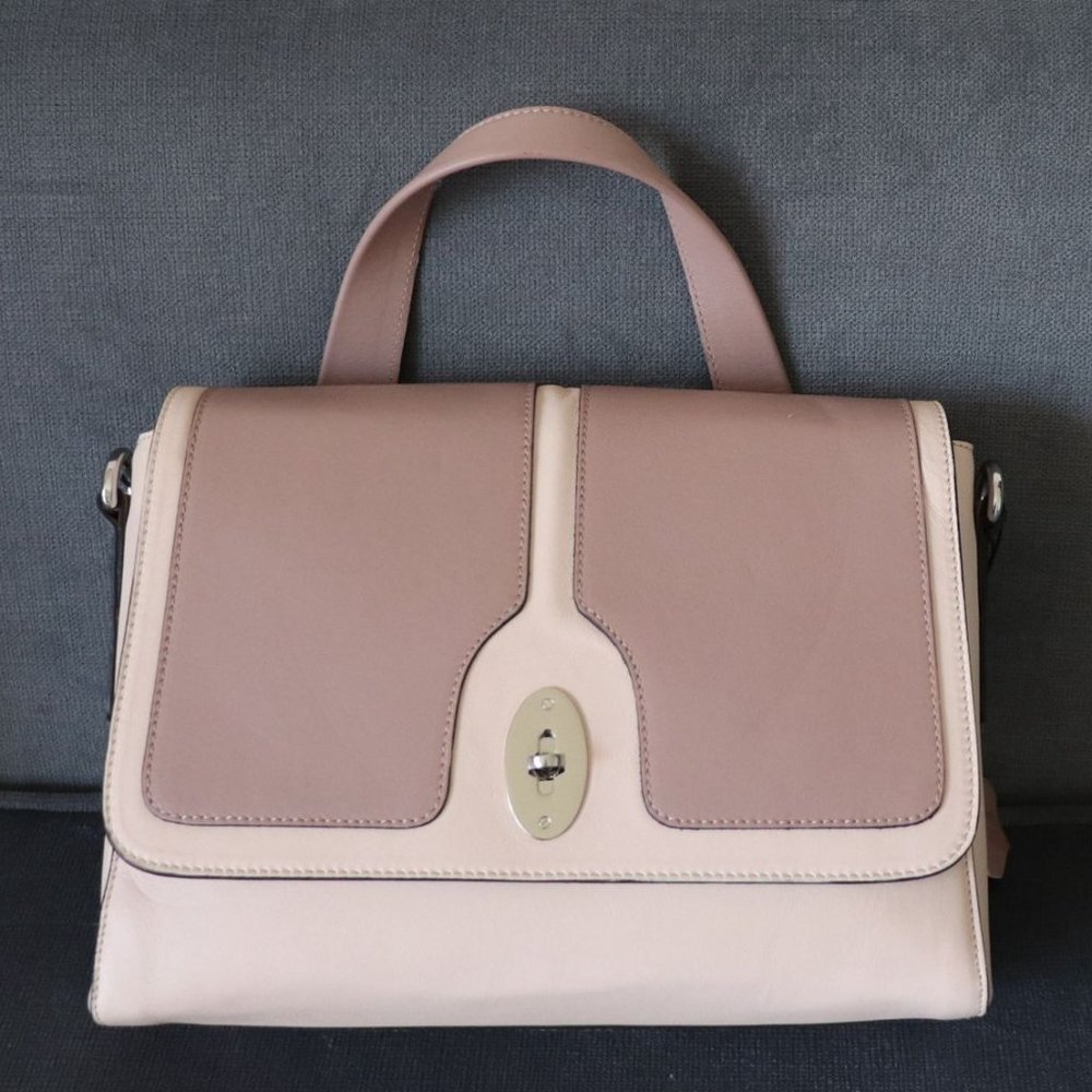 Leather Women's Crossbody Satchel Bag Made In Italy - Blush Pink